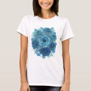 Modern Blue BLUE ROSES AND BUBBLES 3D Text Art T-Shirt