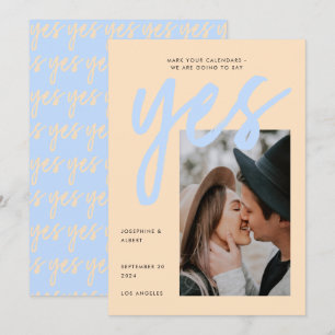 Modern Blue Blush Big Script Photo Wedding Save Th Save The Date