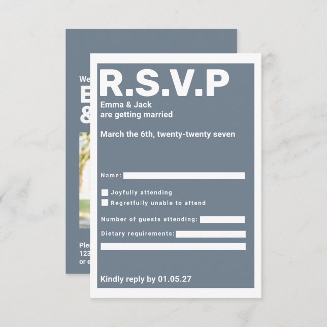 Modern Blue Bold typography RSVP Wedding (Front/Back)