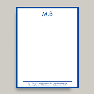 Modern Blue border Monogram Business Letter Custom Letterhead