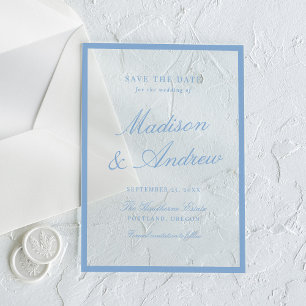 Modern Blue Border Wedding Save the Date Acrylic Invitations