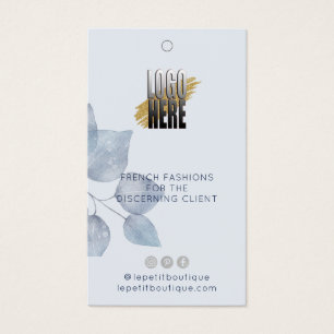 Modern Blue Botanical Clothing Price tag with logo