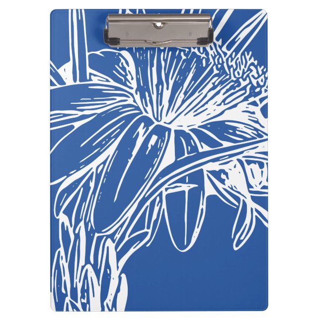 Modern Blue Botanical Floral Line Drawing Artwork Clipboard (Front)