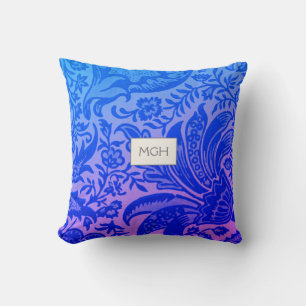 Modern Blue Botanical Monogram Cushion