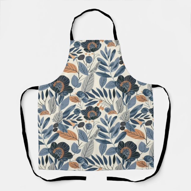 Modern Blue Botanical Spring All-Over Print Apron (Front)