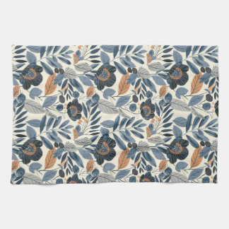 Modern Blue Botanical Spring Floral Kitchen Towels