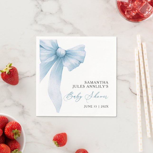 Modern Blue Bow Baby Shower  Napkin (Insitu)