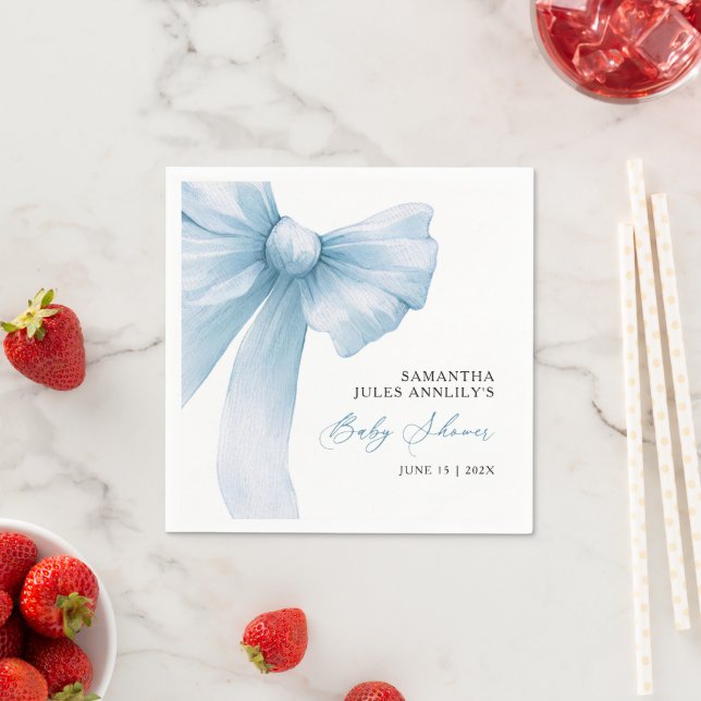 Modern Blue Bow Baby Shower  Napkin (Insitu)