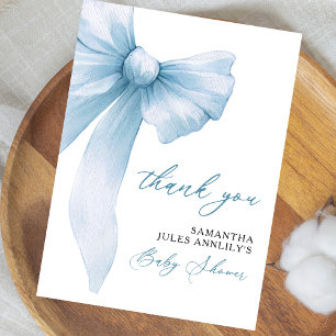 Modern Blue Bow Baby Shower Thank You Card