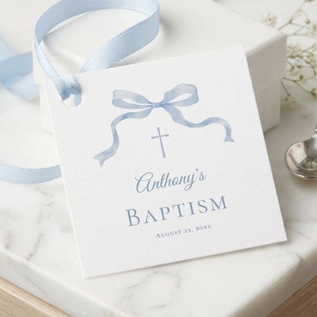Modern Blue Bow Baptism Favour Tags (Creator Uploaded)