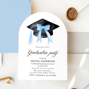 Modern Blue Bow Graduation Cap Graduation Arched Invitation