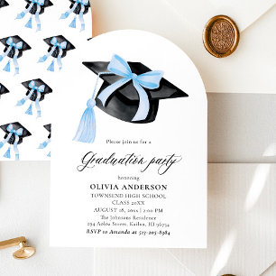 Modern Blue Bow Graduation Cap Graduation Arched Invitation