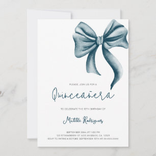 Modern Blue Bow Quinceanera Birthday Invitation