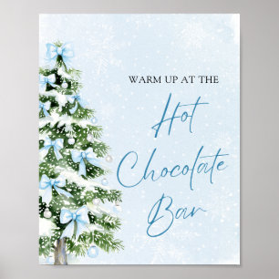 Modern Blue Bows Christmas Tree Hot Chocolate Bar Poster