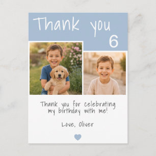 Modern Blue Boy 2 Photo Birthday Thank you Postcard