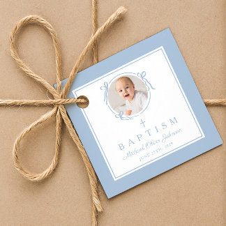 Modern Blue Boy Baptism Photo Favour Tags