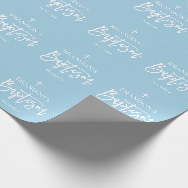 Modern Blue Boy Baptism  Wrapping Paper (Corner)