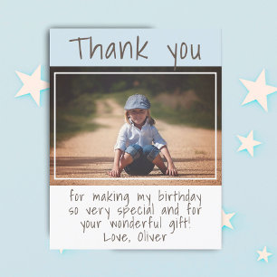 Modern Blue Boy Photo Birthday Thank you Card