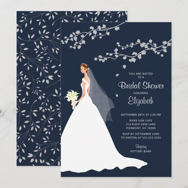 Modern Blue Bride Bridal Shower  Invitation (Front/Back)