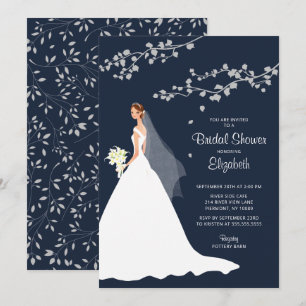 Modern Blue Bride Bridal Shower  Invitation