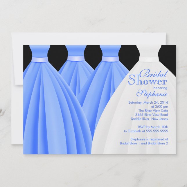 Modern Blue Bridesmaids Bride Dress Bridal Shower Invitation (Front)