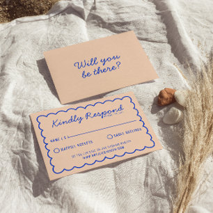 Modern Blue Bright Colourful Retro Fun Wedding   RSVP Card