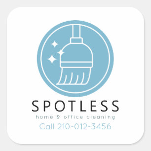 Modern Blue Broom Logo Cleaning Service Square Sticker