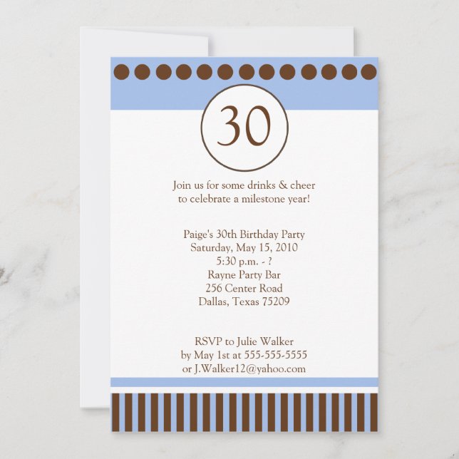 Modern Blue & Brown 5x7 Birthday Invitation (Front)