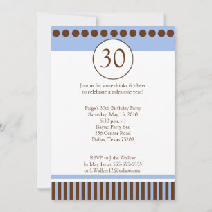 Modern Blue & Brown 5x7 Birthday Invitation