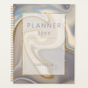 Modern Blue Brown & Gold Abstract Planner