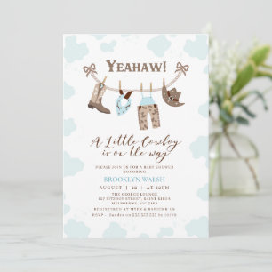 Modern Blue Brown Little Cowboy Baby Shower Invitation