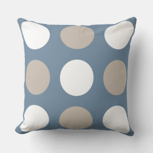 Modern Blue, Brown & White Polka Dots Patterned Cushion