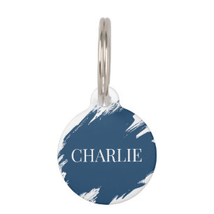 Modern Blue Brush Stroke Simple Name Phone Number Pet Tag
