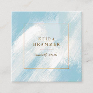 Modern Blue Brush Strokes Gold Frame Square Square Square Business Card