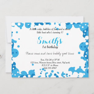 Modern Blue Bubbles First Birthday Invitation