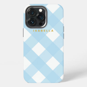 Modern Blue Buffalo Check iPhone Case with Name