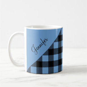 Modern Blue Buffalo Plaid Check Pattern Name Coffe Coffee Mug