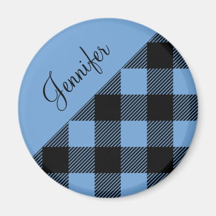 Modern Blue Buffalo Plaid Name Magnet