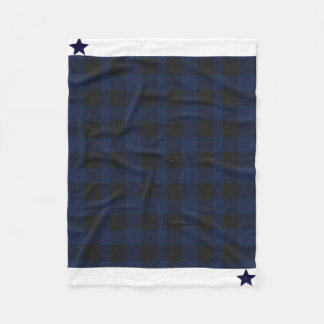 Modern Blue Buffalo Plaid & Stars Fleece Blanket