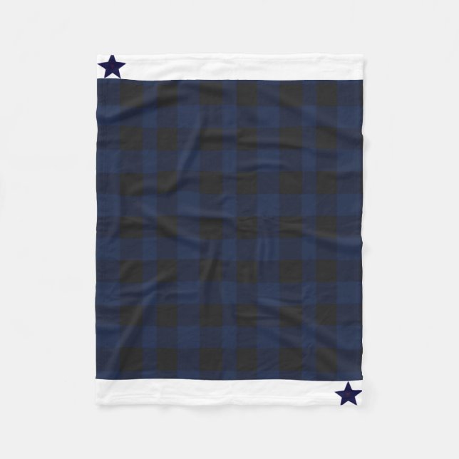 Modern Blue Buffalo Plaid & Stars Fleece Blanket (Front)