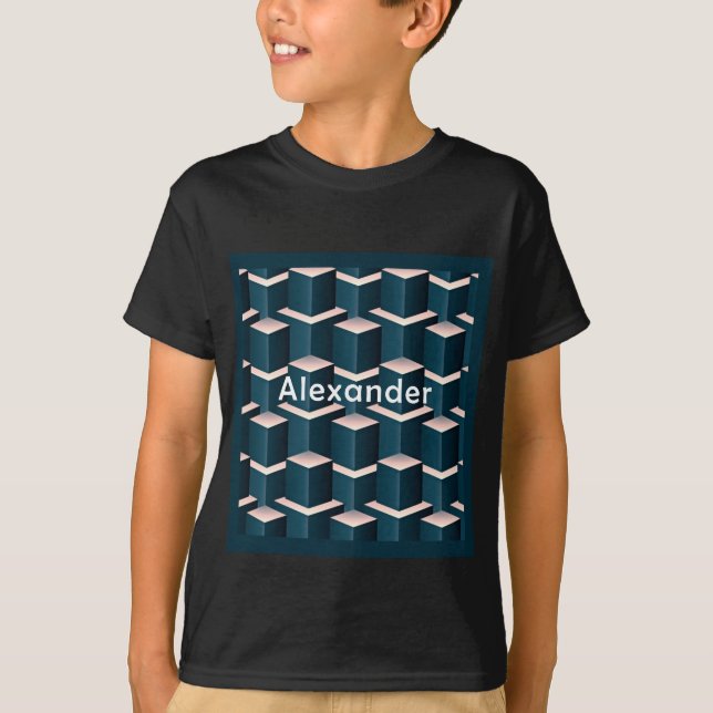 Modern Blue Building Blocks Personalise T-Shirt (Front)