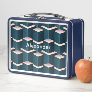 Modern Blue Building Blocks Personalize Metal Lunch Box
