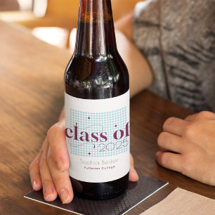 Modern Blue Burgundy College Graduation Pattern Beer Bottle Label
