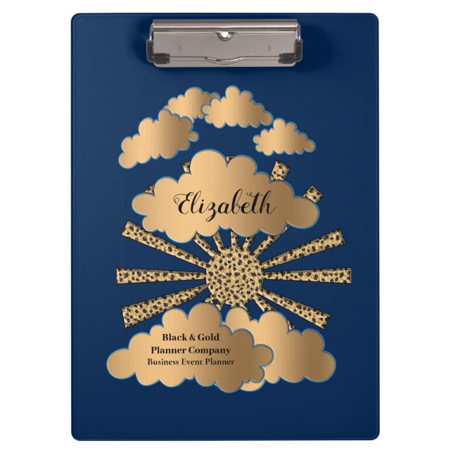 Modern Blue Business Gold Elegant Personalise Clipboard (Front)