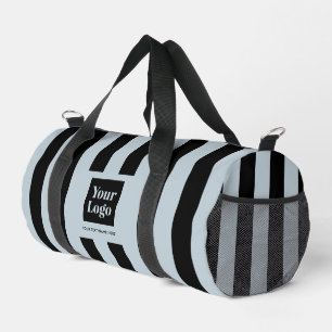 Modern Blue Business Logo Black Striped Duffle Bag