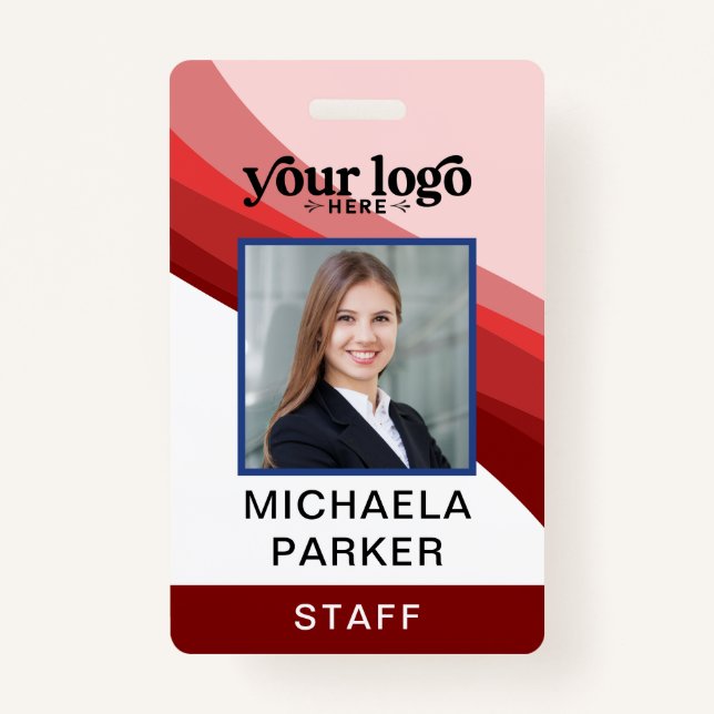 Modern Blue Business Logo Employee Photo ID Badge (Front)