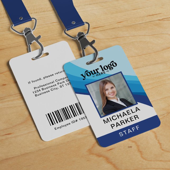Modern Blue Business Logo Employee Photo ID Badge (Creator Uploaded)