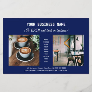 Modern Blue Business Re-Opening Promotional Flyer