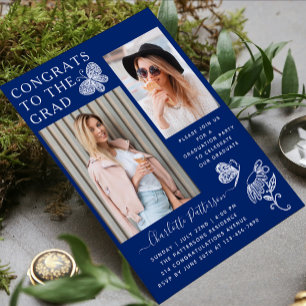 Modern Blue Butterfly Photo Graduation Party Invitation