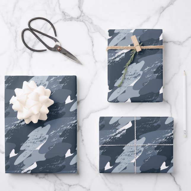 Modern Blue Camouflage Abstract Gift  Wrapping Paper Sheet (Front)